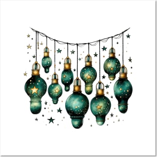 Whimsical Green Christmas Lights Posters and Art